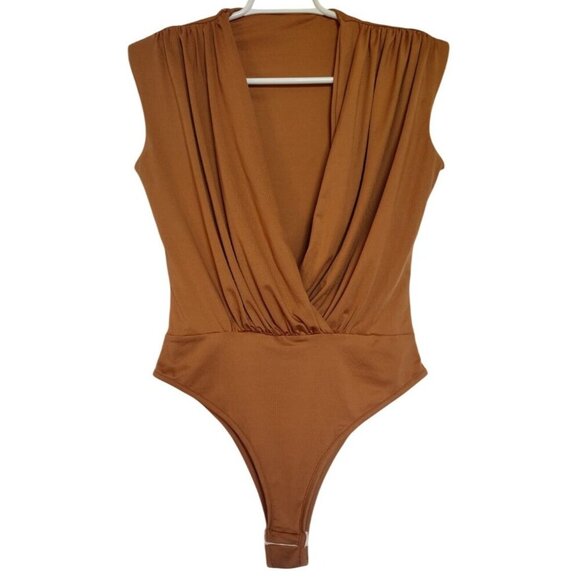 Brown Sleeveless Draped V-Neck Bodysuit With Snap Closure - Womens, Size M. - Picture 1 of 8